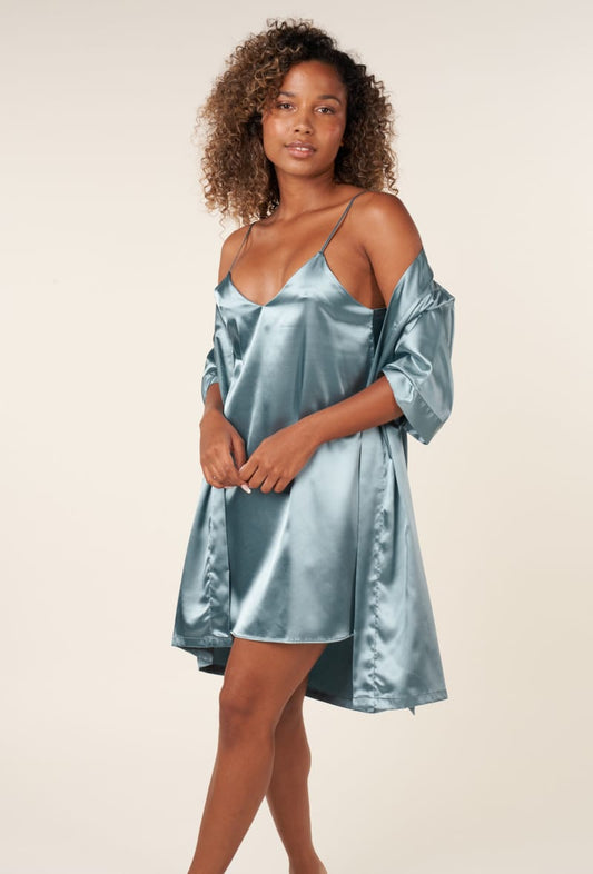 Ensemble Nuisette et Peignoir Satin (Bleu gris) SRR SHOPS