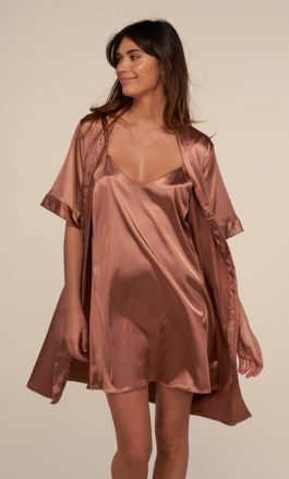 Ensemble Nuisette et Peignoir Satin (Marron)