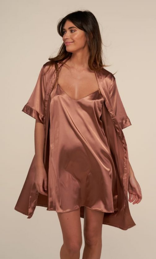 Ensemble Nuisette et Peignoir Satin (Marron) SRR SHOPS