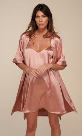 Ensemble Nuisette et Peignoir Satin (Saumon)