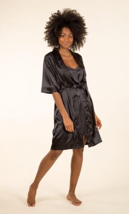 Ensemble Nuisette et Peignoir Satin (Noir)