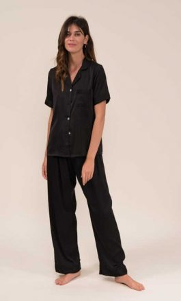 Ensemble De Pyjama En Satin Manches Courte (Noir)