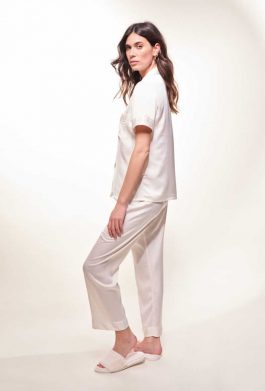 Ensemble De Pyjama En Satin Manches Courte (Blanc)