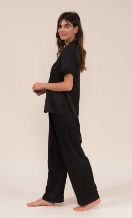 Ensemble De Pyjama En Satin Manches Courte (Noir)