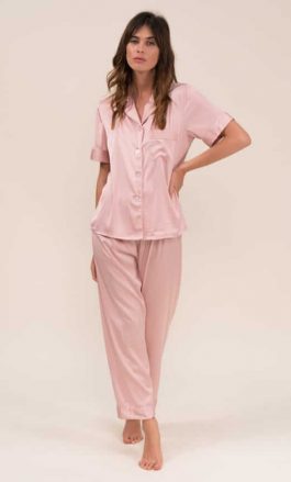 Ensemble De Pyjama En Satin Manches Courte (Rose)