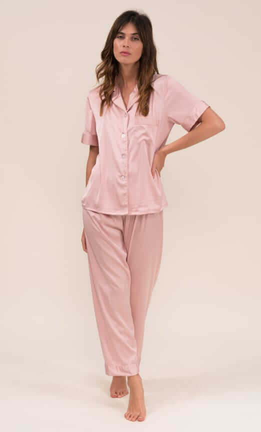 Ensemble De Pyjama En Satin Manches Courte (Rose) SRR SHOPS
