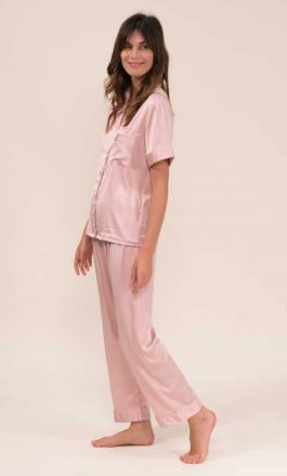 Ensemble De Pyjama En Satin Manches Courte (Rose)